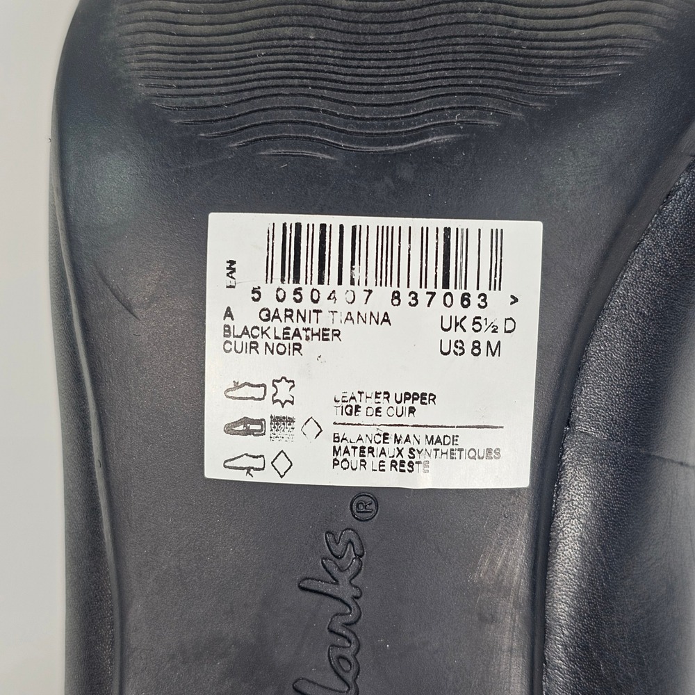 Clarks Garnit Tianna Black Leather Mary Jane Pumps Block Heel Cap Toe Shoes 8M - Picture 6 of 8